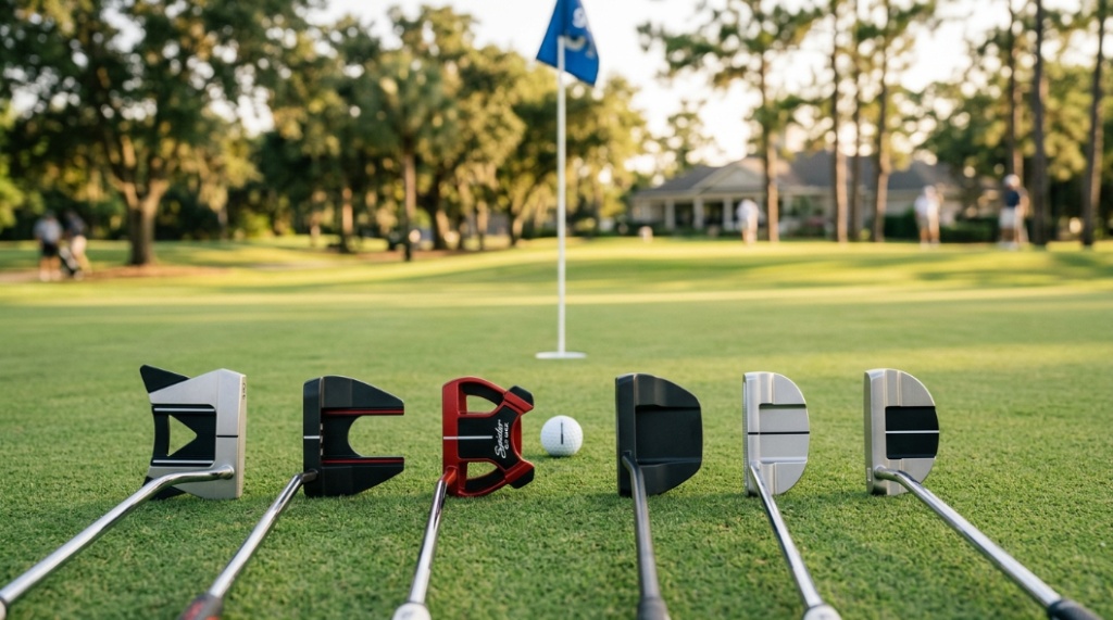 golfer using classic blade putter during short putt setup